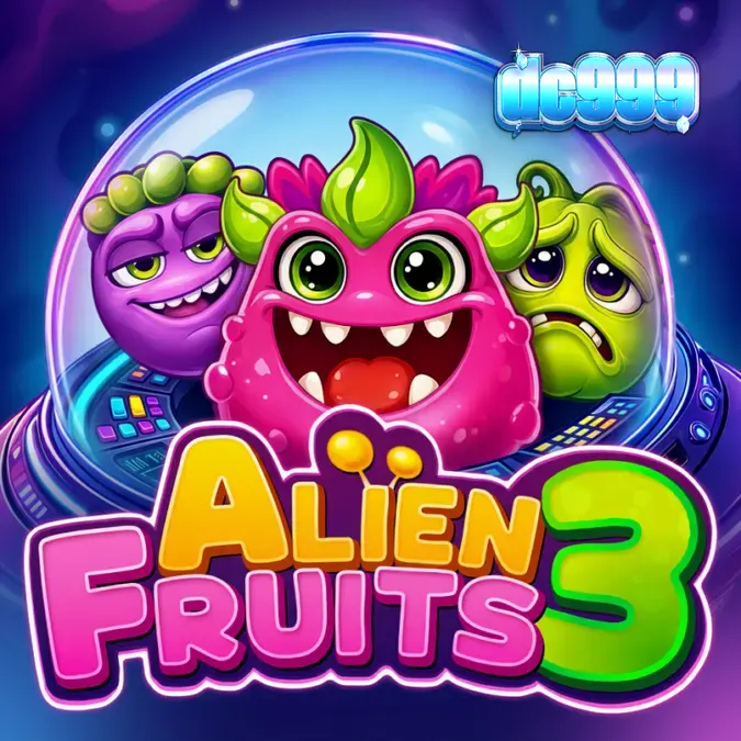Alien Fruits 3 slot machine interface with vibrant space-themed fruit symbols.